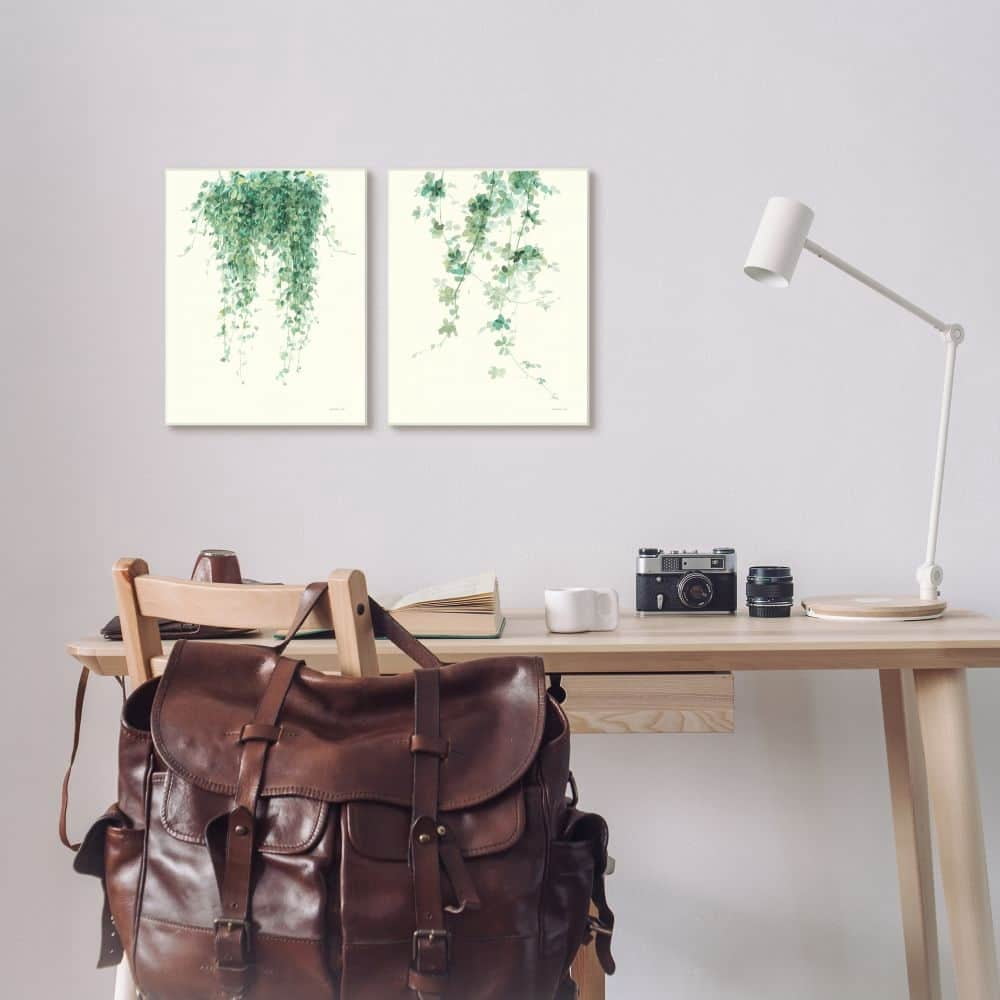 Stupell Industries Falling Ivy Vines Nature Minimal Green Watercolor Framed Wall Art Design by Danhui Nai, 2 Piece, 11" x 14", Black Framed