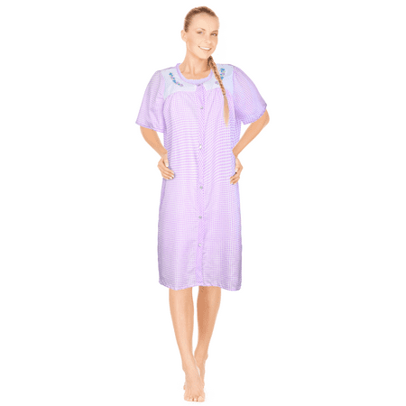 

JEFFRICO Womens Dusters For Women Snap Front Housecoat Lounger Duster House Dress Short Sleeve Nightgowns Pajamas Robe Plus Size