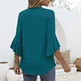 thumbnail image 4 of Yubnlvae Green Blouses for Women Casual 3/4 Length Sleeve Womens Tops V Neck Tshirts Shirts with Flared Sleeve, L, 4 of 5