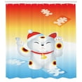 thumbnail image 3 of Ambesonne Japanese Cat Shower Curtain, New Year Santa Cat, 69"Wx84"L, Vermilion Blue White, 3 of 3
