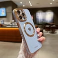 thumbnail image 3 of iPhone 14 Pro Max Magnetic Case, Compatible with MagSafe, Luxury Plating Cute Love Heart Bling Phone Case for Women Girls, Soft TPU Full Camera Shockproof Protective Case (Light Blue), 3 of 12