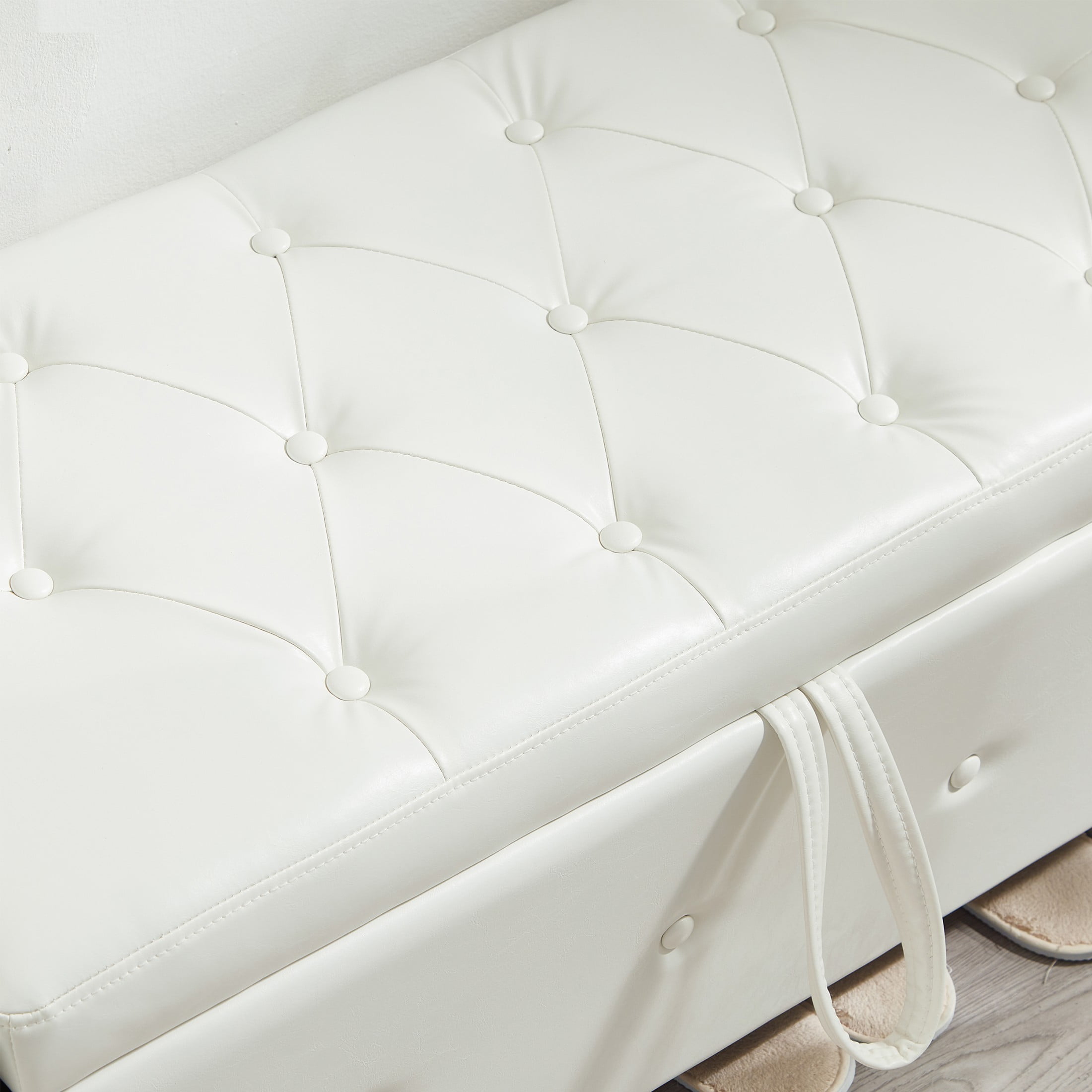 Aukfa 48" Storage Ottoman Bench with Safety Hinges, Upholstered Tufted Faux Leather Bench for Bedroom, Living Room & Entryway, White