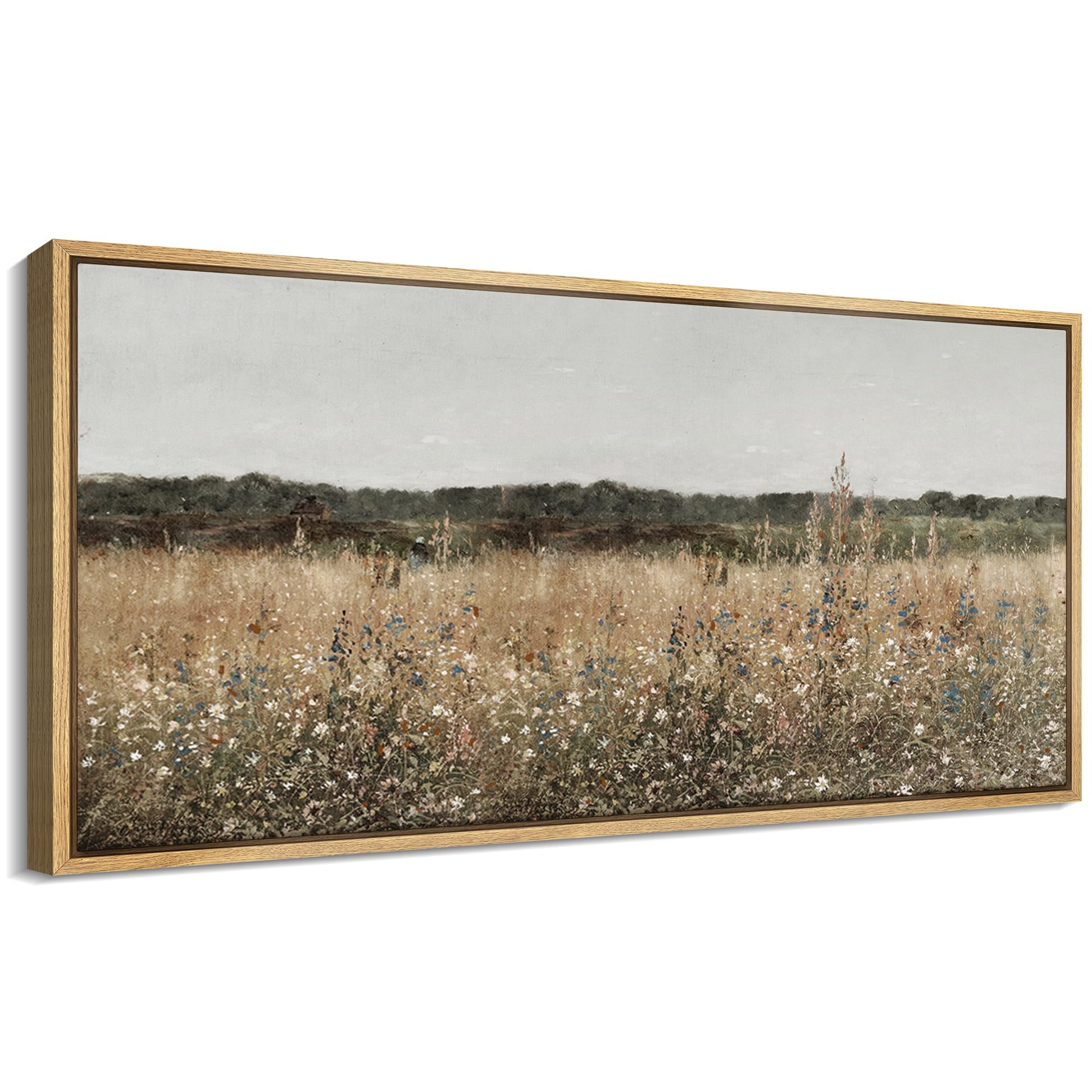 IDEA4WALL Extra Large Framed Canvas Print Wall Art Misty Morning Meadow with Wildflowers Classic Art Nature Wilderness Vintage Wall Decor Oversized Artwork Relax/Calm for Living Room - 60"x30"