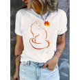 thumbnail image 1 of Women's Stylish Maple Leaf Cat Graphic Tee - Black Casual Short Sleeve T-Shirt with Vibrant Orange & Red Cat Design, Comfortable Summer Top for Casual Attire, Casual Summer Top | Trendy Graphic Tshir, 1 of 6