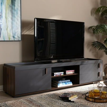 Contemporary Walnut Tv Stand - Baxton Studio Rikke Modern and Contemporary Two-Tone Gray and Walnut Finished Wood 2-Drawer TV Stand