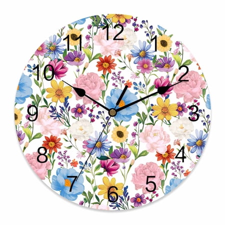 14 Inch Botanical Floral Wall Clock, Nature Flower Wild Flower Boho Plant Leaves Battery Operated Silent Non Ticking Clocks, Easy to Read Round Wall Clock for Kitchen/Living Room/Bedroom/Bathroom