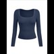 thumbnail image 1 of Tops Cortos de Algodón para Mujer, Camisetas de Larga, Cuello Cuadrado, Tops Y2k, Corte Entallado, Ropa de Moda para Salir de Otoño Azul Oscuro L, 1 of 8