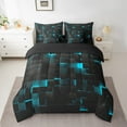 thumbnail image 2 of Teal And Black Bed in a Bag Queen,Neon Turquoise Geometric Check Bedding Set 7 Piece Stereoscopic Abstract Plaid Grids Bed Comforter Set Adults,Geometry Square Bed Set, 2 of 5