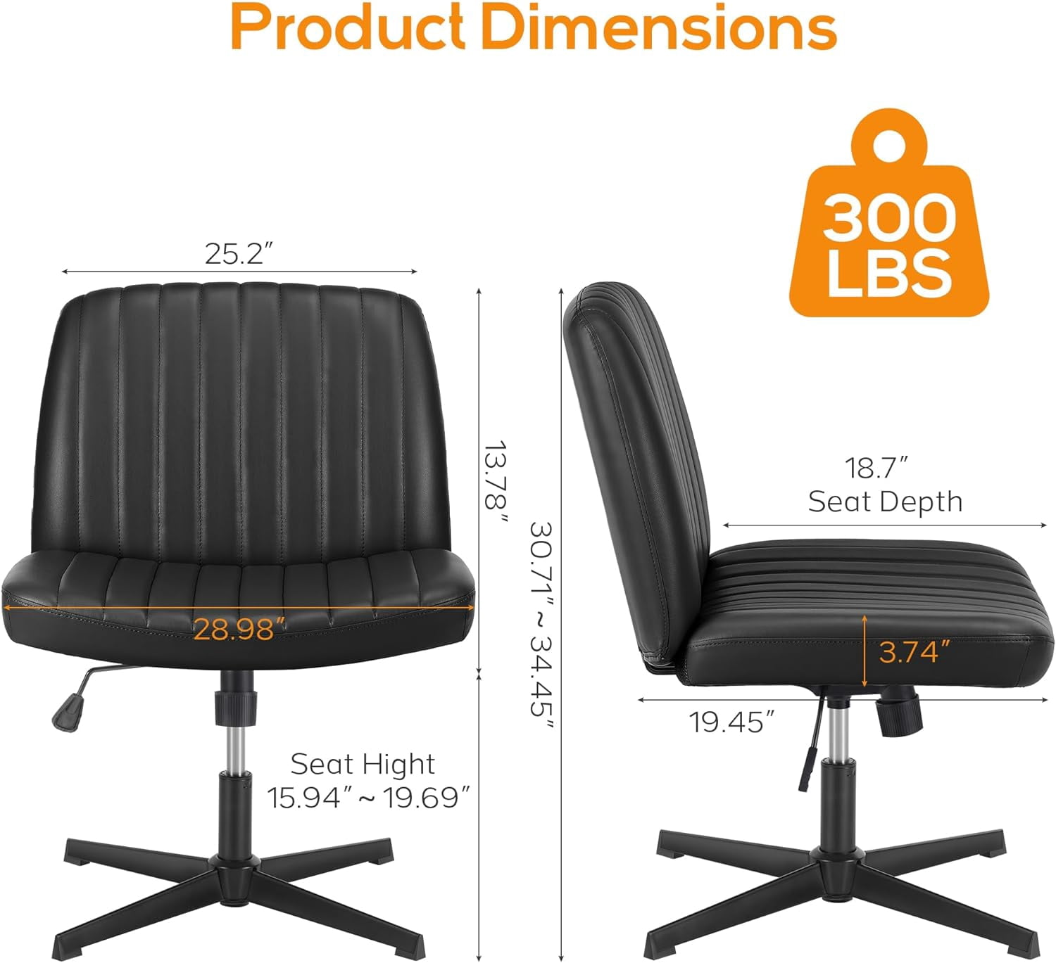 Criss Cross Chair, Cross Legged Office Chair, Wide Comfty Desk Chair, No Wheels Armless Computer Task Chair, Swivel Vanity Home Chair, Height Adjustable