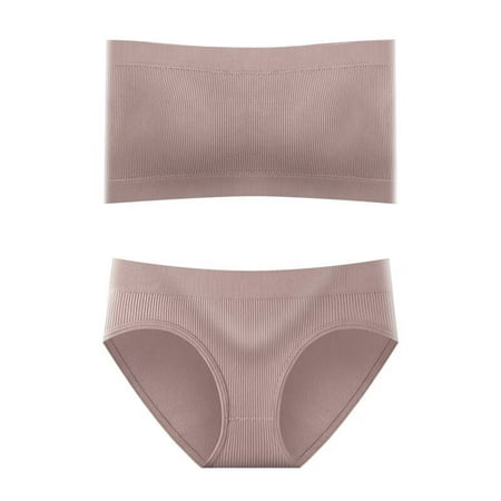 

Ykohkofe Women 2 Piece Strapless Top With Padded Bra Lingerie Vest And Pack Hip Big Triangle Square Panty Set