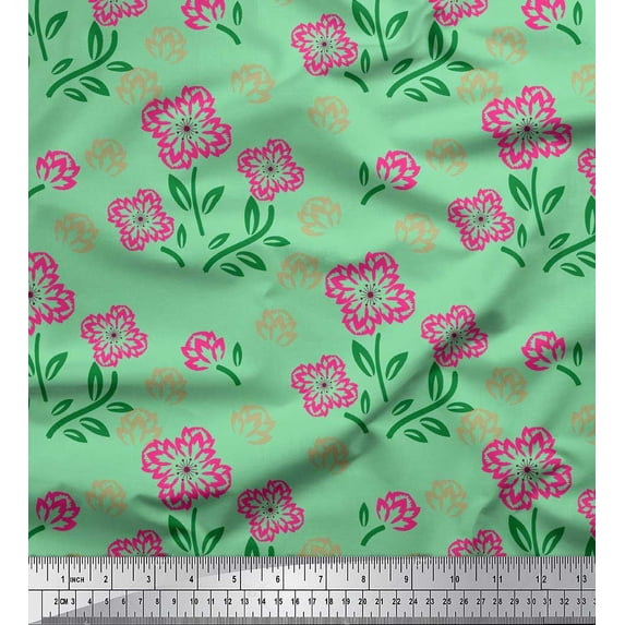 Soimoi Moss Georgette Fabric Leaves & Floral Artistic Decor Fabric Printed Yard 42 Inch Wide