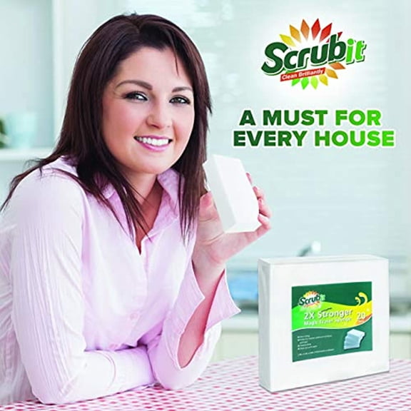 (20 Pack) Extra Strong Magic Sponge Eraser by SCRUBIT- Kitchen, Bathroom, Floor and Wall Cleaner - Miracle Melamine Cleaning Sponges- Durable Long Lasting Power Scrubber Pads for Tough Stains and Dirt