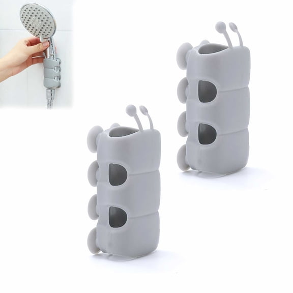 Silicone Shower Head Holder, 2-Pack Suction Cup Adjustable Wall Mount Bracket, No-Drill Removable Showerhead Stand for Bathroom