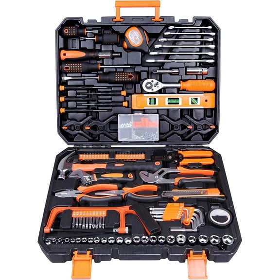 CARTMAN 168-Piece Tool Set Kit General Household Hand with Plastic in Storage Case Orange