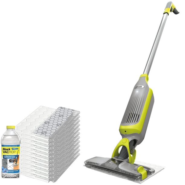 SHARK VM200P12 VACMOP - Paquete de fregona al aspiradora con 12 almohadillas para orejas desechables para aspiradora y solución de limpieza de 12 onzas, gris carbón (reacondicionado) (VM200)