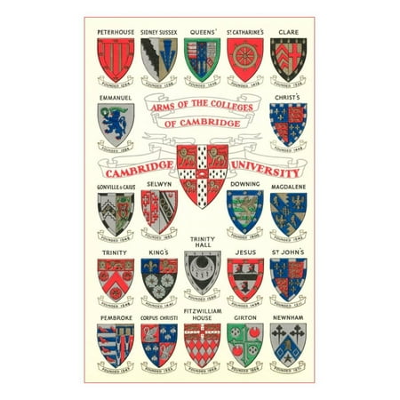 Coat Of Arms Art - Coats of Arms of the Colleges of Cambridge Print Wall Art