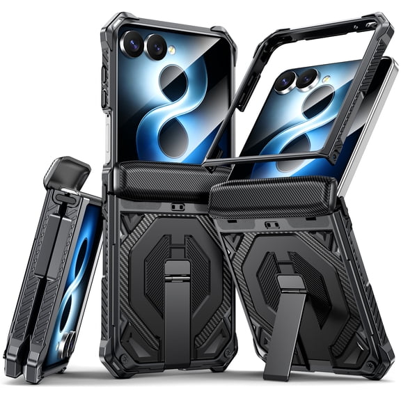 Lunvic Heavy Duty Shockproof Case for Samsung Galaxy Z Flip 8 with Kickstand Magnetic Hinge Protection Reinforced Front Frame No Screen Protector Matte Cover, Black