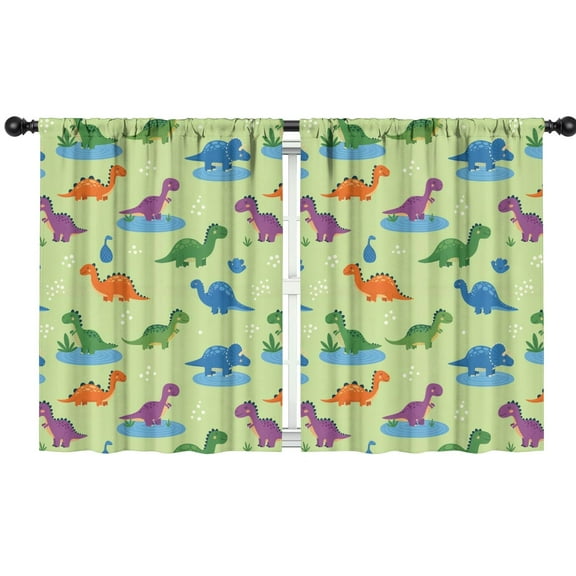 Blackout Kids Curtains,Green Dinosaurs Ponds Pattern Childrens Insulated Curtains Set Of 2,Bedroom Essentials,Toddler Room Decor 42"x54"