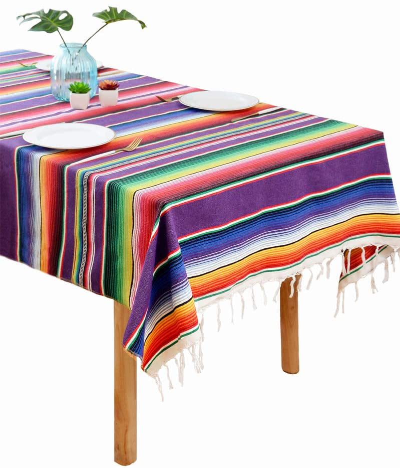 OurWarm 84" Mexican Blanket Striped Tablecloth Mexican Wedding Table Cover Cloth 