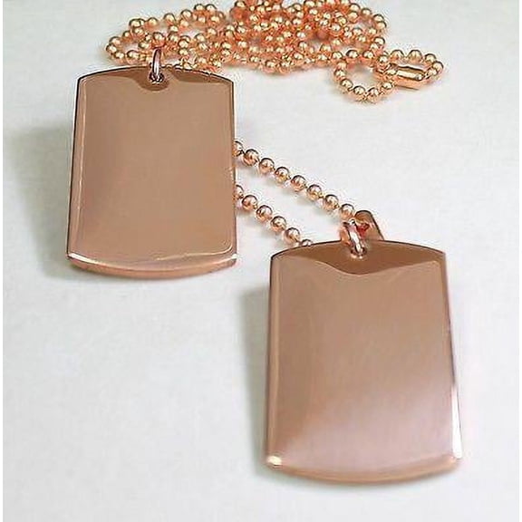 SOLID PURE COPPER MILITARY STYLE (2) DOG TAG PENDANT NECKLACE FREE ENGRAVE