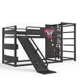 thumbnail image 5 of Bellemave Bunk Bed with Slide & Basketball Hoop, Twin XL over Twin XL Bunk Bed with Pull-up Rings and Climbing Wall, Metal Twin XL Loft Bed with Bookcase and Play Space, Black, 5 of 9