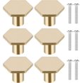 thumbnail image 1 of 6 piezas de manijas de puerta de latón macizo, perillas hexagonales doradas para cajones, perillas para armarios, perillas para puertas, 1 of 3