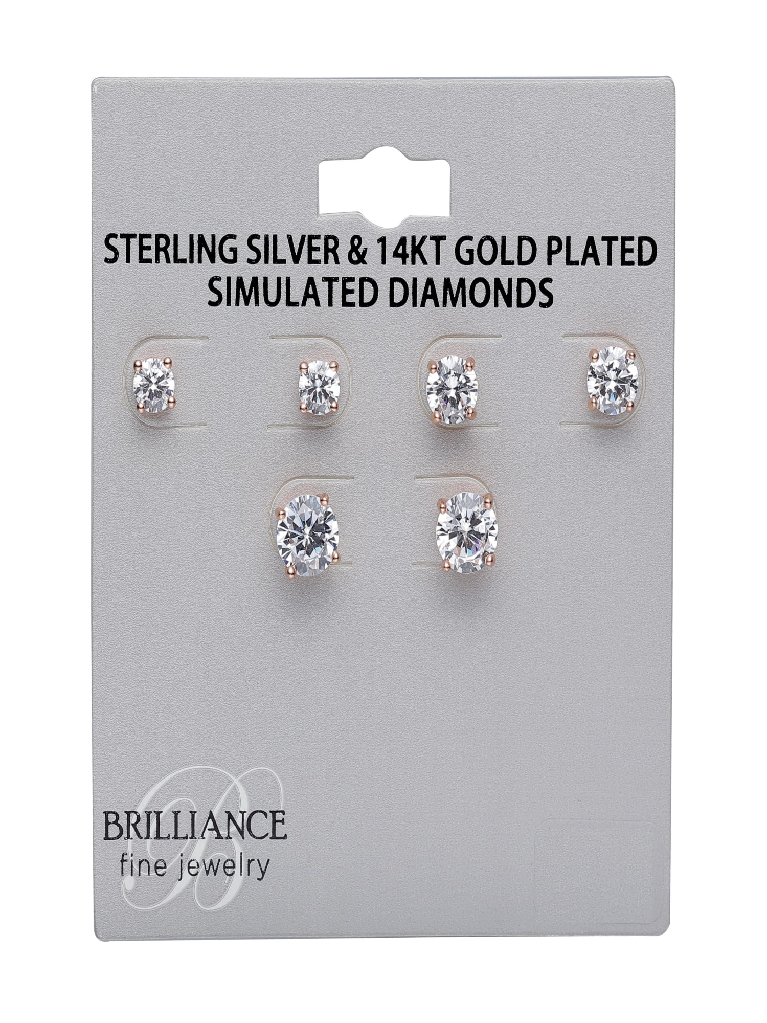 Brilliance Fine Jewelry Women's Round Simulated Diamond Trio Earring Set in 14KT Rose Gold Plated Sterling Silver