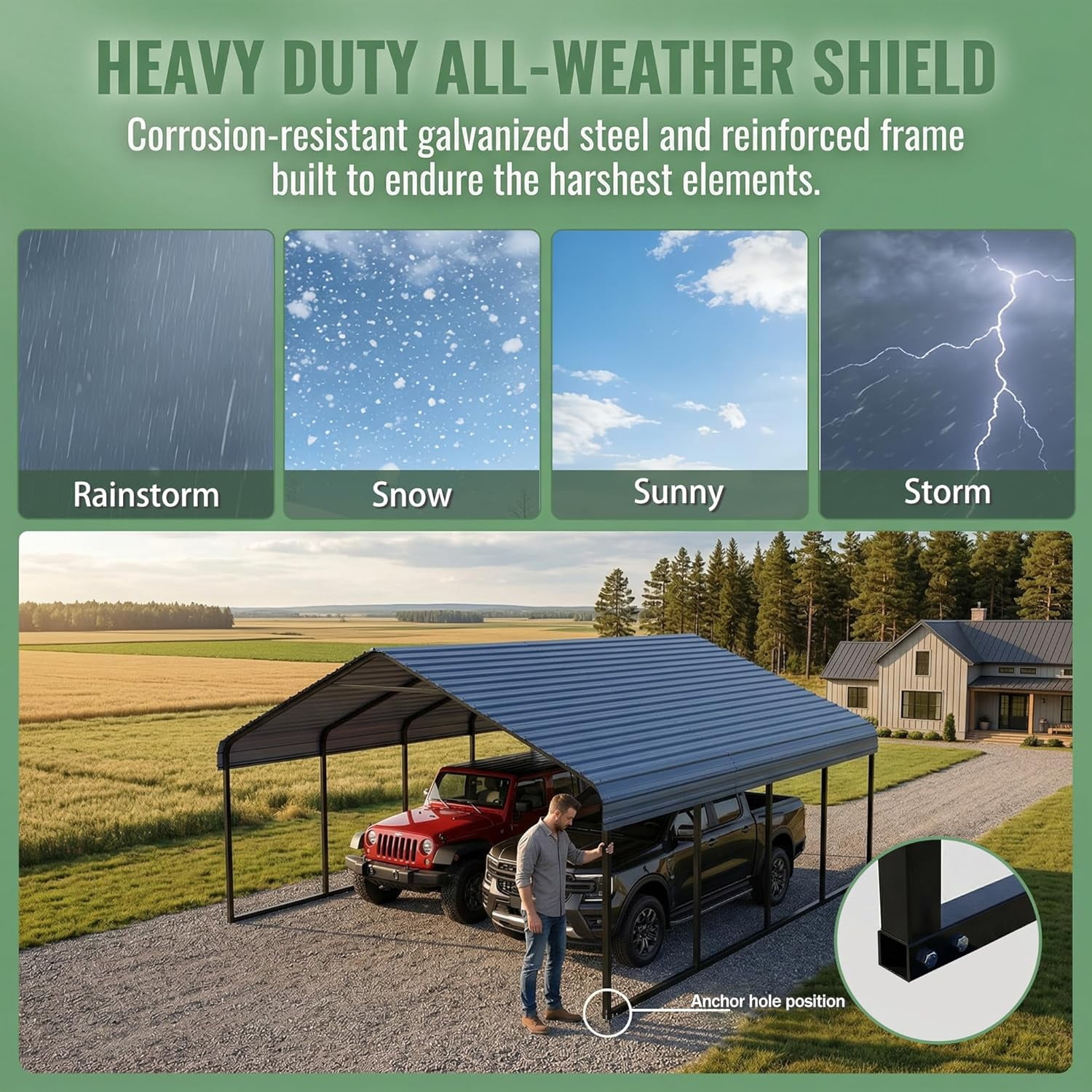 Heavy Duty 10x20 ft Metal Carport Kit - Aluminum & Steel Frame Lean-to Shelter for RV, Boat or 1 Cars, Outdoor Garage Canopy Cover