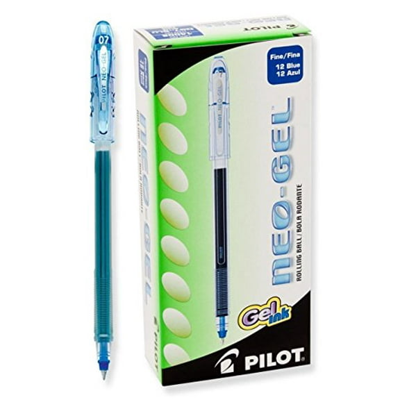 Pilot Neo-Gel Stick Roller Ball Pens, Fine Point, Blue Barrel, Blue Ink, Dozen Box (14002)