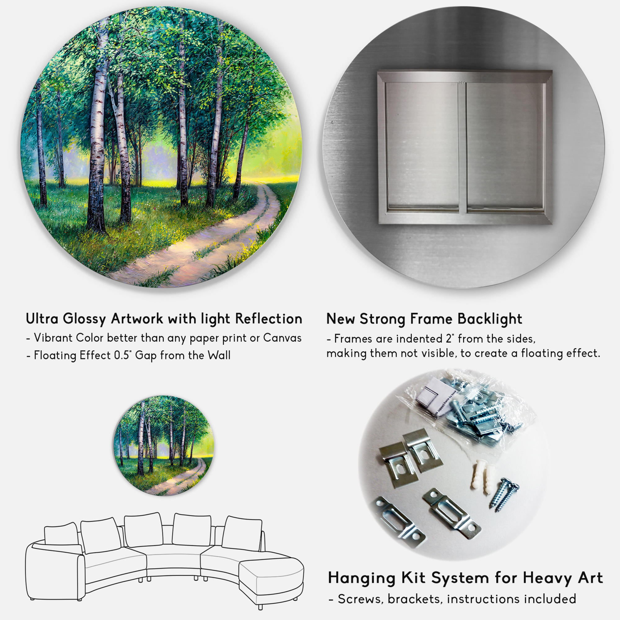 Designart 'Summer Forest Path By The Birches' Lake House Circle Metal Wall Art 36x36 - Disc of 36