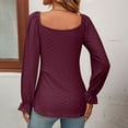 thumbnail image 4 of YYDGH Women's V Neck Drawstring Ruched Tops Puff Long Sleeve Ruffle Cuff Shirts Solid Color Casual Blouses Wine Red XL, 4 of 5