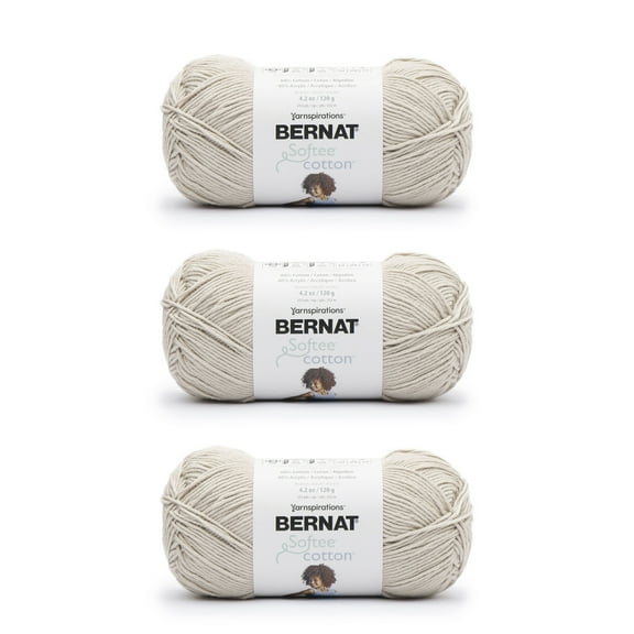 Bernat® Softee® Cotton™ #3 Light Cotton Blend Yarn, Feather Gray 4.2oz/120g, 254 Yards (3 Pack)