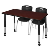 Regency 48x30 Mobile Classroom Table- Mahogany & 2 Andy 18 Stack Chairs- Black