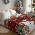 thumbnail image 3 of Red Plaid Christmas Snowman Flannel Blanket for Bed,Travel and Camping, Xmas Tree Poinsettia Balls Super Soft Cozy Blanket for All Seasons 40"x60", 3 of 9
