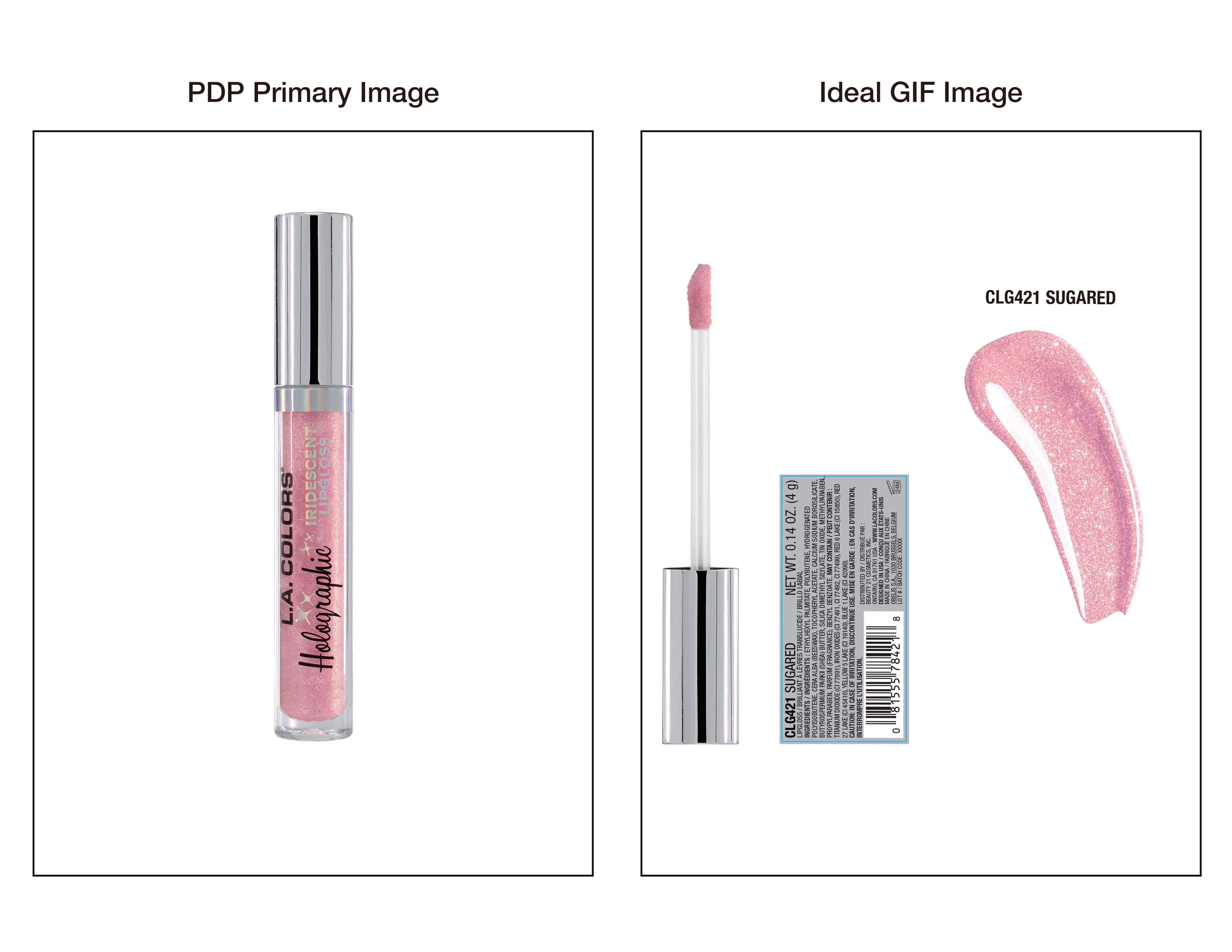 (3 pack) L.A. COLORS Moisturizing High Shine Holographic Shimmer Lip-gloss, Sugared, 0.14 fl oz
