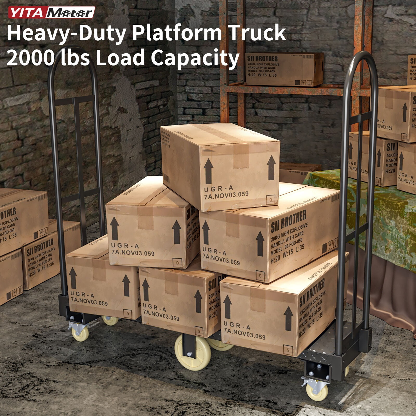 RVNI Thick Steel Deck 2000 Narrow Aisle U-Boat Platform Cart Truck with Wheels
