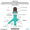 thumbnail image 2 of Universal Dual Air Gap with Oil Rubbed Bronze Brass Cap and Long Body Thread with 1/2-inch MIPT and 5/8-inch OD Inlets and 7/8-inch OD Outlet (AG200-310, AG200-X10, AMERIGAP), 2 of 9