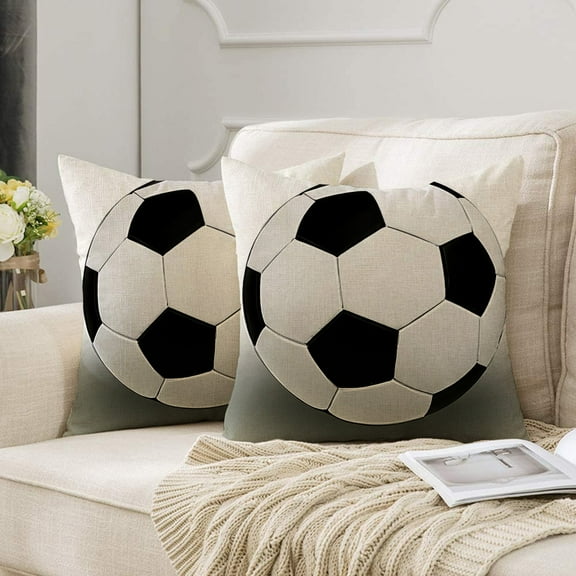 Soccer Ball Decorative Pillow Cover - Classic Black and White Soccer Print Cushion for Football Fans 18x18" Set of 2