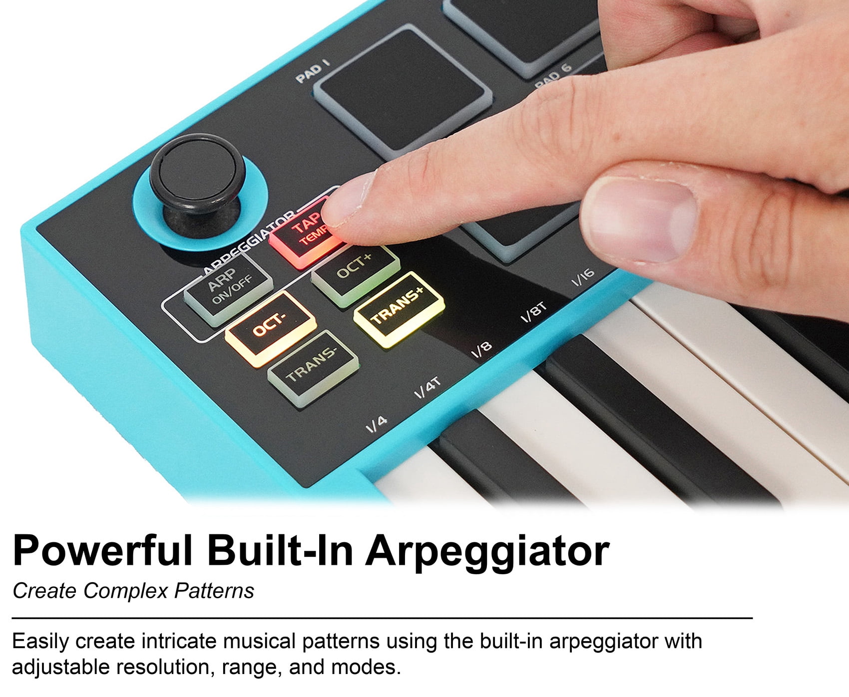 Rockville M25 25 Key USB Wireless MIDI Keyboard Controller With Bluetooth+8 Pads
