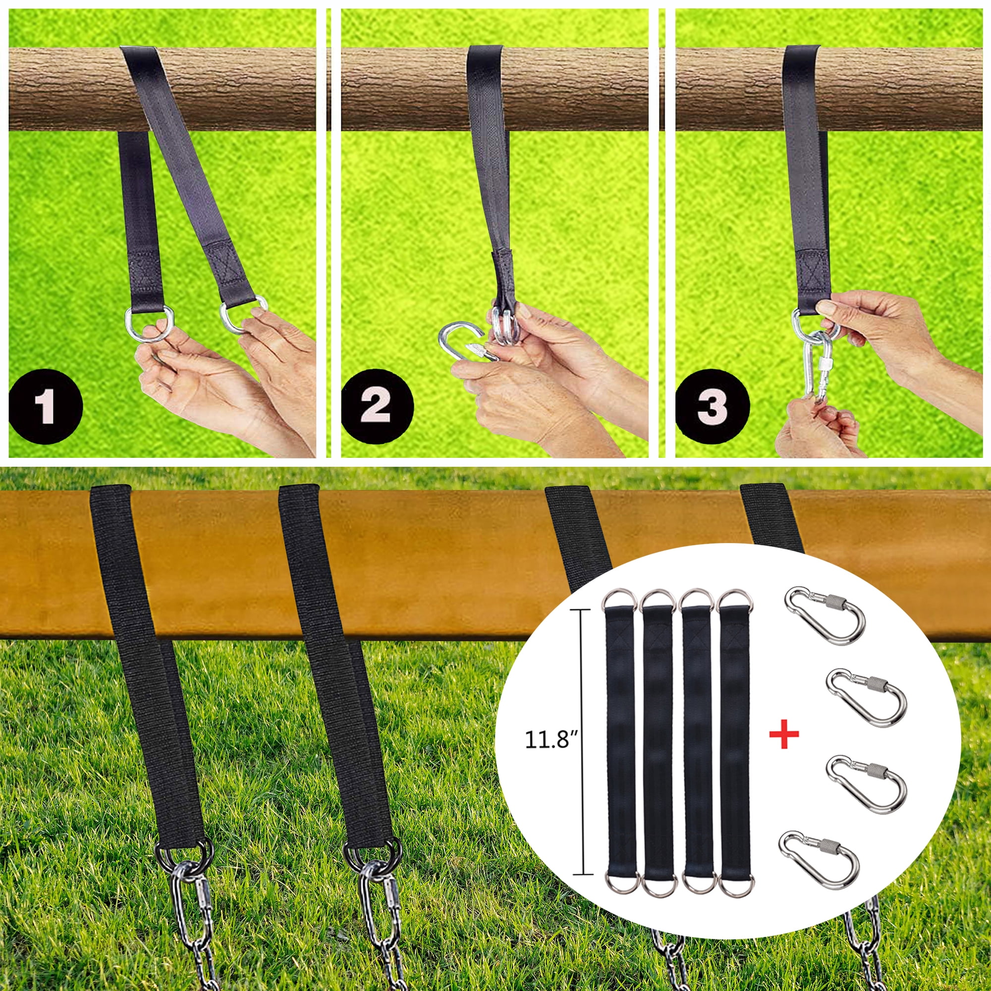 KINSPORY Toddler & Child Swing Seat, Heavy-Duty High Back Fully Assembled, Iron Chain Eva Swing for Indoor/Outdoor, Hanging Tree Straps（Green）