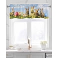 thumbnail image 2 of Country Easter Rabbits Linen Curtain Valance for Bedroom/Bathroom/Kitchen/Office/Living/Dining Room Windows,Watercolor Floral Eggs Spring Rod Pocket Topper Drapes Decorative Cafe Drapery Panel 60x18, 2 of 6