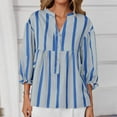 thumbnail image 2 of Bmawag Shirts for Women Plus Size 3/4 Sleeves V-Neck Striped Lightweight Tops Blouses Women's Casual Fashion Loose Beach Vacation Leisure Loungewear Sky Blue S, 2 of 7