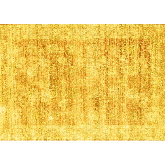 Ahgly Company Machine Washable Indoor Rectangle Persian Yellow Traditional Area Rugs, 5' x 7'
