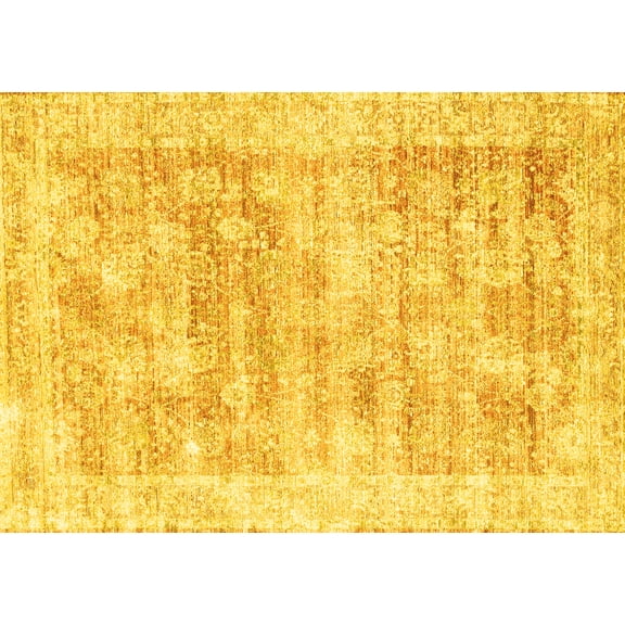 Ahgly Company Machine Washable Indoor Rectangle Persian Yellow Traditional Area Rugs, 5' x 7'