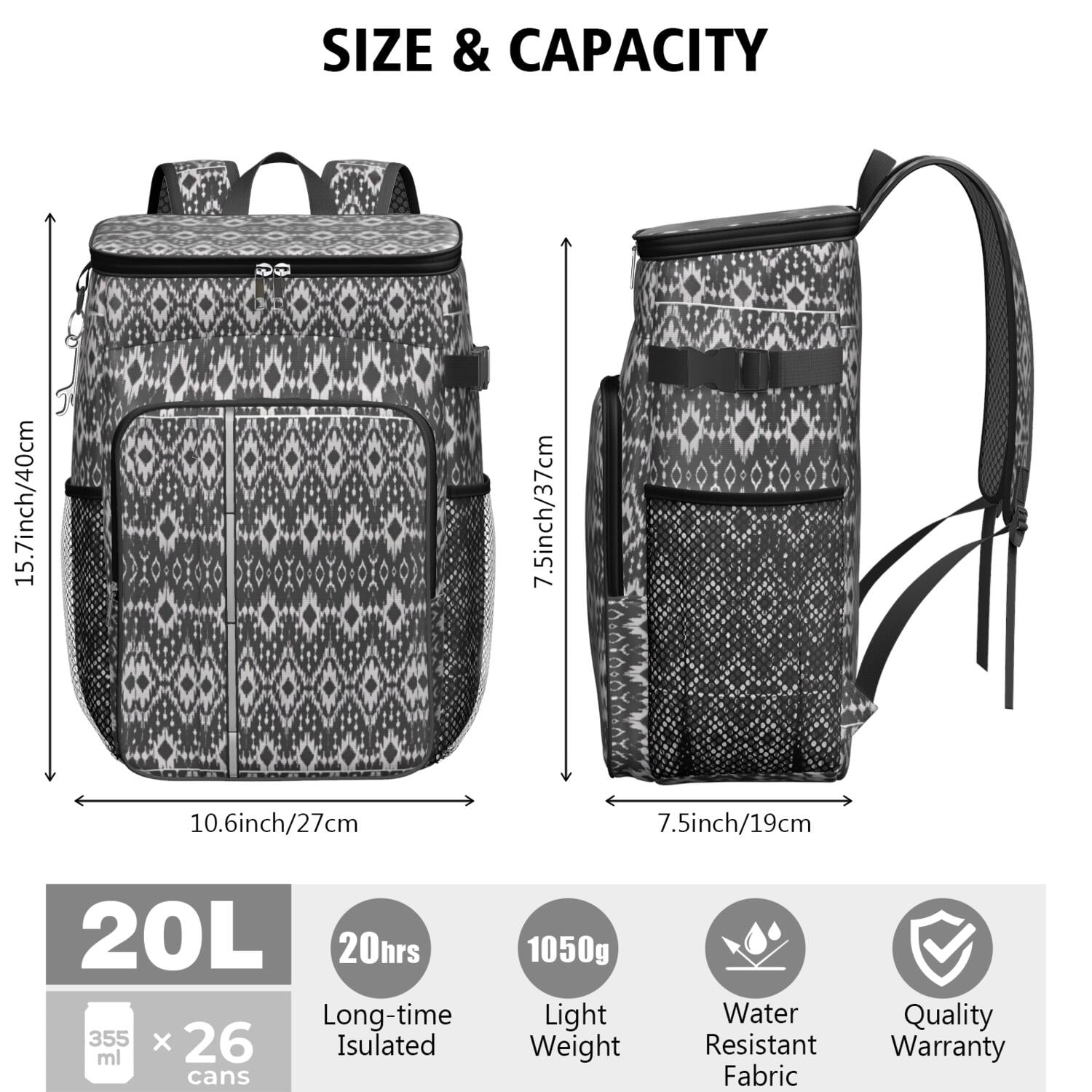 Travel Cooler Bag - Boho Bohemia Pioneer Flower Geometric Line Art Camping Beer Cooler Backpack with Bottle Opener- Waterproof Insulated Picnic Backpacks - Cooler Bag for Beach
