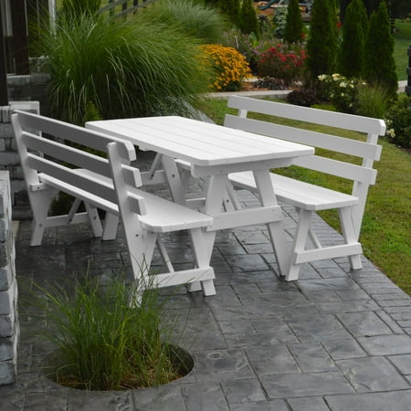 A & L Furniture Yellow Pine Couples Picnic Table with 2 Backed Benches