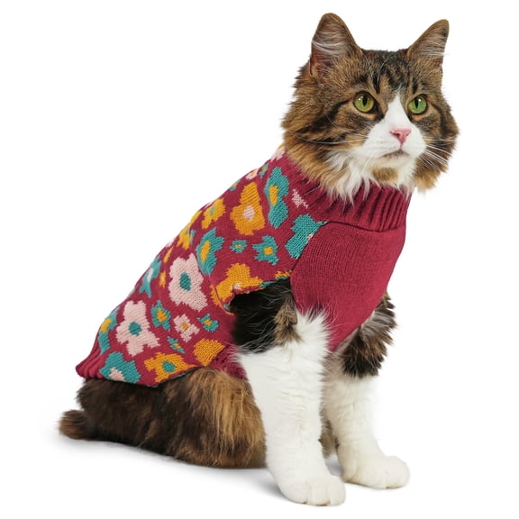 Vibrant Life Sweater for Dogs and Cats, Fall Flowers, Red and Yellow, S