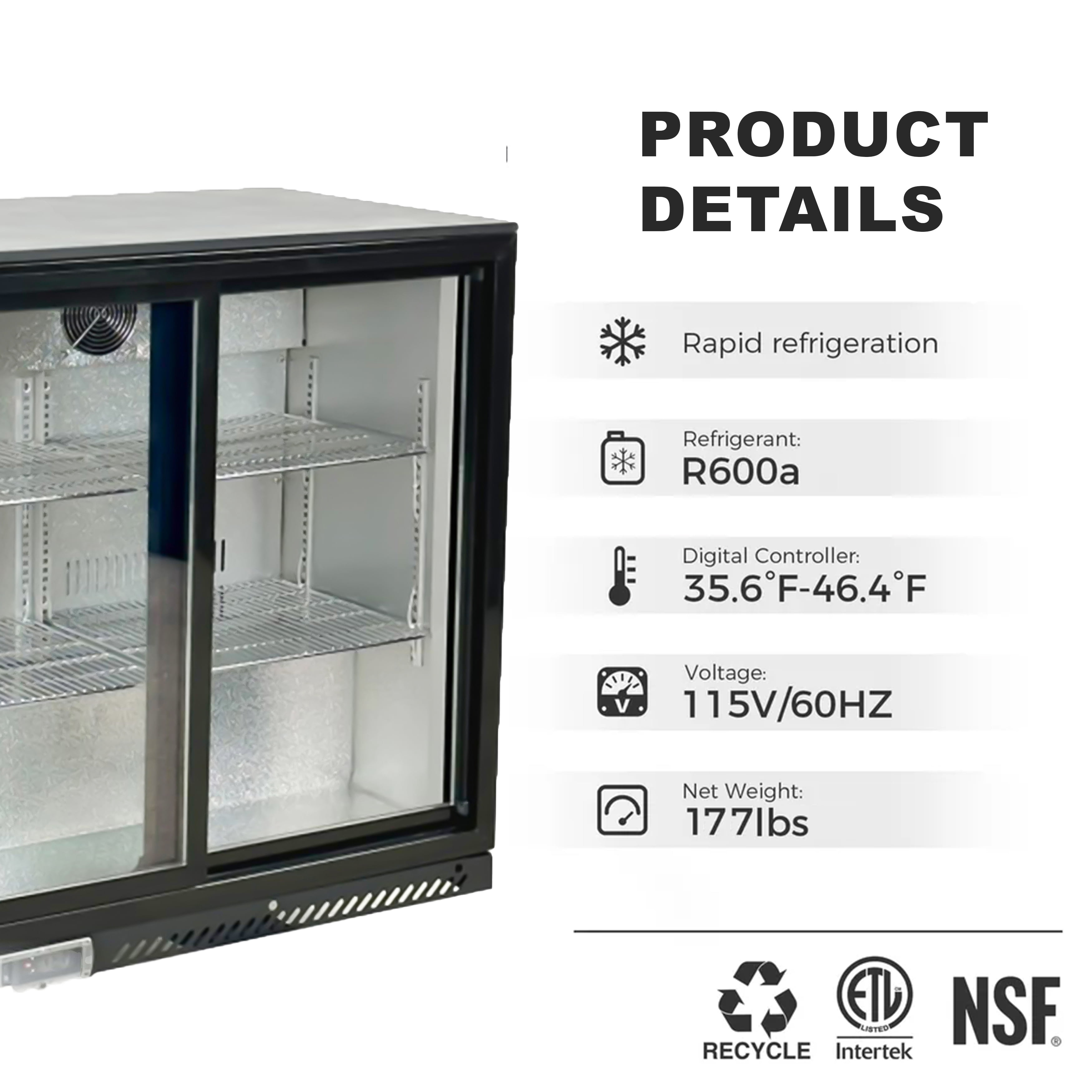NSF 53 in. Commercial Merchandiser Beverage Back Bar Cooler Slide Door 11 Cu.Ft. Beer Cooler, ETL