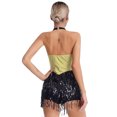 thumbnail image 3 of Aiihoo Women Sparkly Sequins Tuxedo Ballet Gymnastics Leotard Ballroom Latin Jazz Dance Dress Yellow XL, 3 of 7