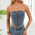thumbnail image 5 of Denim Corset Top for Women Strapless Zip Front Bustier Going Out Crop Jean Tops Sexy Y2K Outfits Clothes, 5 of 6